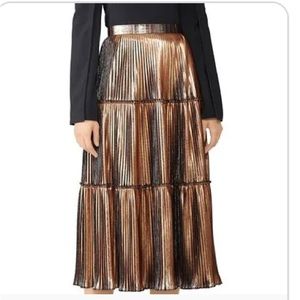 Nicole Miller Gold Metallic Two-Tone Pleated Skirt, Size 10